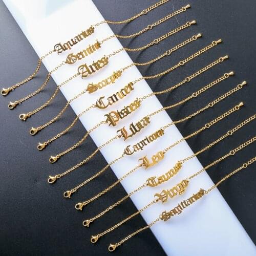 Stainless Steel Cutting Twelve 12 Constellations Pendant Bracelet Letter Charm For Women Men Hand Jewelry Factory Accessories