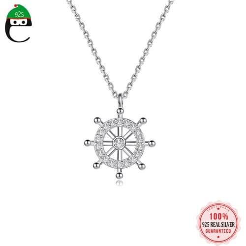 ElfoPlataSi Real 925 Sterling Silver Fashion Compass Dazzling CZ Pendant Necklace For Women Wedding Party Fine Jewelry L061