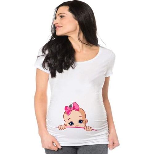 Women Maternity Short Sleeve Cartoon Print Tops T-shirt Pregnancy Funny Clothes for Pregnant Maternity Hot Sale T-shirt
