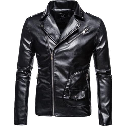 Classic Mens Motorcycle PU Jacket Faux Leather High Quality Lapel Large Size Jacket Winter Windproof Mens Leather Jacket M-5XL