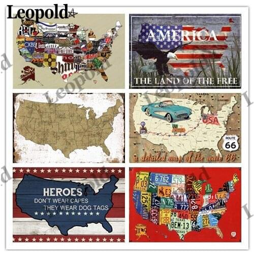 Metal Plate Map Decor Poster Vintage United States Map Tin Plate Bar Garage Home Wall Decoration Accessories 20X30Cm