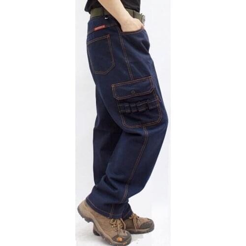 Male Bottoms Wear Overalls Plus Size S-4Xl Mens Jeans Loose Casual Cargo Trousers Men Straight Baggy Denim Trouser