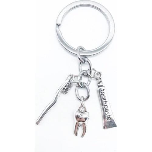 New Mini Tooth Toothbrush Toothpaste Keychain, Dentist Memorial Keychain, Creative Key Pendant Accessories