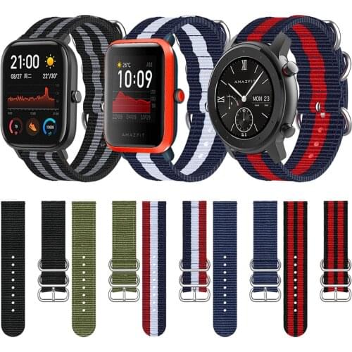 22 20mm Ring Buckle Fabric Band for Huami Amazfit Smart Watch Nylon Strap Watchband for Amazfit Stratos 3 GTR GTS Bip S Bracelet