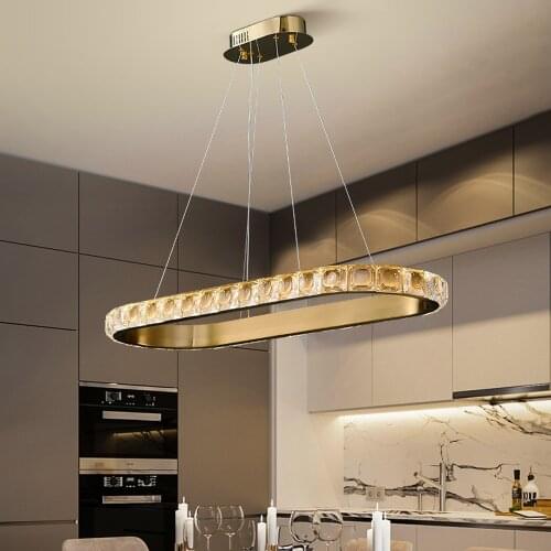 YOOGEE Luxury Chandeliers for Dining Room Home Decor Oval Gold Crystal Lamps Modern LED Hanging Lights Fixture Kitchen Island