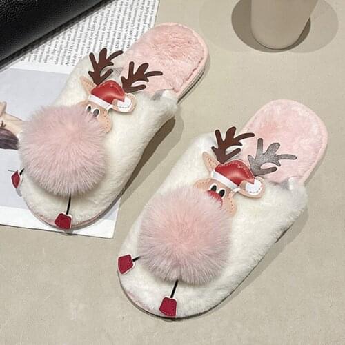 Christmas Elk Plush Home Slippers Womens Casual Winter Warm Shoes Breathable Outdoor Slip on Deer Slippers Zapatos Mujer Hot
