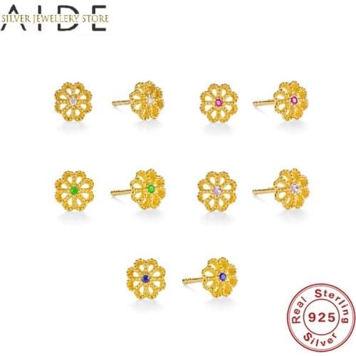 AIDE Minimalism Jasmine Stud Earrings For Women Fashion Cute Flower Zircon Piercing 925 Silver Earings pendientes plata 925