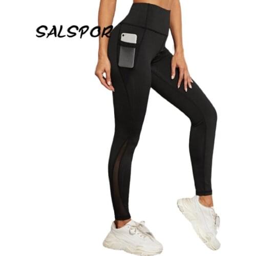 SALSPOR Pocket Sport Leggings Women Fitness Mesh Legging Running Sexy High Waist Legging Mujer Black Quick Dry Pants Work Out