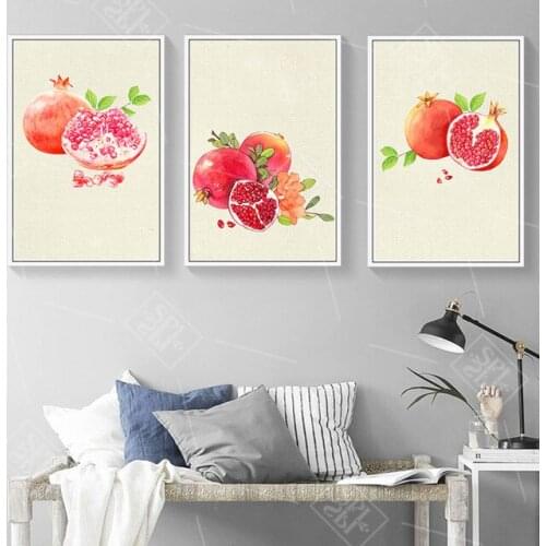 Fresh Red Pomegranate 3 Pieces Abstract Minimalist Poster And Print Art Canvas Painting Bedroom Decoration Wall Picture No Frame