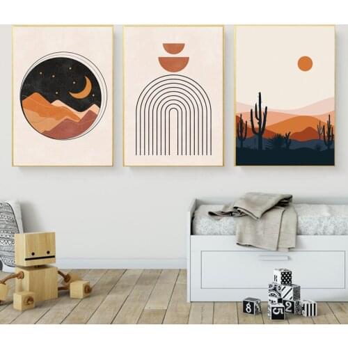 Vintage Geometric Line Sun and Moon Modern Canvas Painting Art Poster And Prints Abstract Wall Picture for Living Room Decor