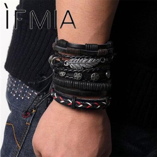 IFMIA Vintage Multiple Charm Bracelets Set For Men Woman Fashion Wristbands Owl Leaf Leather Bracelet Bangles 2019 Party Jewelry
