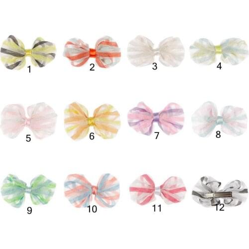 Yundfly 5pcs/lot Girls Mesh Stripe Bow Hair Clips Boutique Hair Pin Children Princess Hairpins Birthday Gift Photography Props