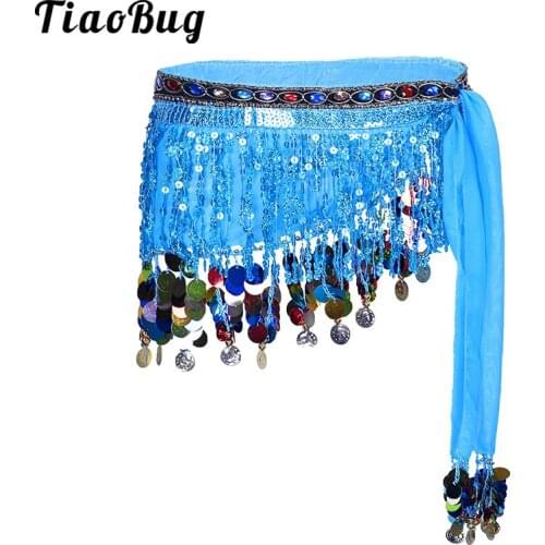 Women Sequins Tassels Belt Fringe Chain Hip Scarves Wrap Skirt Scarf Oriental Indian Belly Dance Costume Performance Clothing