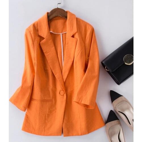 Female Blazer Feminino Plus Size 2XL Formal Jacket Womens yellow Blaser Ladies Blue Women Cotton Linen Suit Office Ladies Jacke