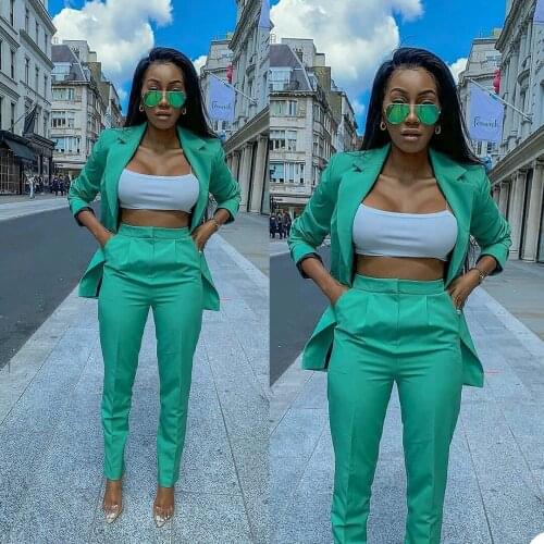 2 Pieces Green Women Suits Solid Color Elegant Coat+High Waist Pant Modern Design Formal Party Suits For Women Customize