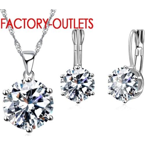 Hot Sale 925 Sterling Silver Bridal Jewelry Sets Fashion Jewelry 6 Claws Crystal Necklaces Hoop Earrings Women Party Engagement