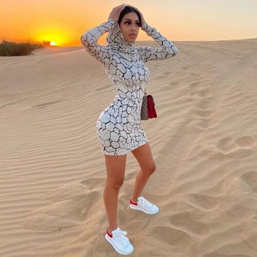 Long Sleeve Dress Print Hooded Sexy Mini Dress Autumn Winter Women Fashion Streetwear Club Party Dresses For Women