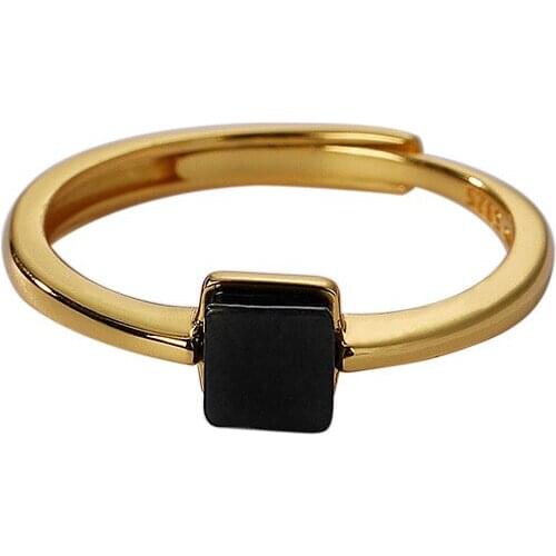 925 sterling silver gold plated natural Hetian dark jade ring simple personalized all-match Womens Open ring