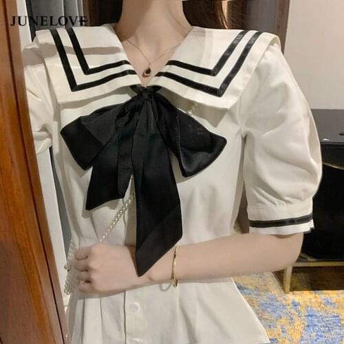 Heydress Women Sailor Collar Patchwork Female Kawaii Ulzzang Students Summer Mujer De Moda All-match Sweet Hipster Ropa Fashion