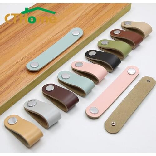 1PCS 96mm Wardrobe Soft Leather Dresser Handles Kitchen Drawer Handle Black Cabinet Modern Furniture Door Knobs Leather Handle