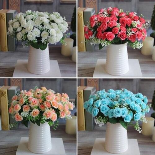 1 Bouquet 15 Heads Artificial Rose Flowers Bride Bouquet Wedding Decorative Vase for Home Decoration Party Supplies New 2021