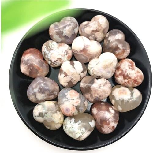 1pc Natural Pink Chakra Cherry Blossom Agate Sakura Agate Heart Shaped Crystal Gemstone Healing Natural Stones and Minerals
