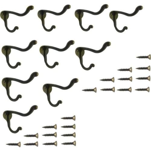 10 Pcs Vintage Bronze Single Coat Hooks Wall Mounted Single Hat Towel Clothes Hooks Hangers for Bath Kitchen Garage Heavy Duty w