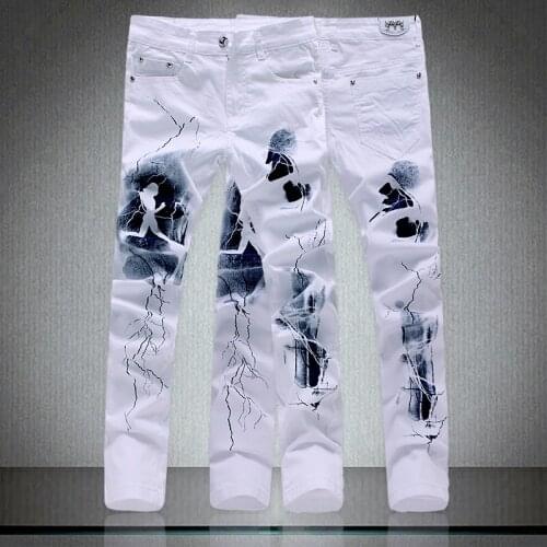2019 fashion brand printed mens jeans high quality cotton casual jeans nightclub DJ stage mens performance pants mens trouser