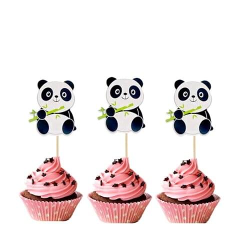 24pcs/lot Panda Theme Happy Birthday Party Boys Kids Favors Cartoon Cake Picks Decoration Cupcake Toppers Baby Shower Supplies