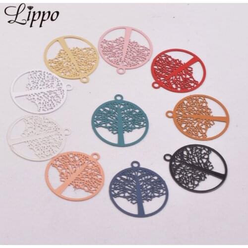 50pcs AC5448 18*21mm Painted Brass Life Tree Charm Small Trees Watermark Pendant Filigree Jewelry Earring Findings