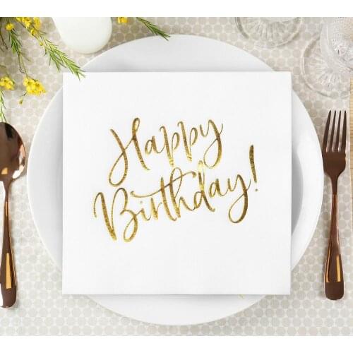 50 Pieces Linen Feel Napkins for Happy Birthday Party Airlaid Paper Napkins White Serviettes 40x40 cm