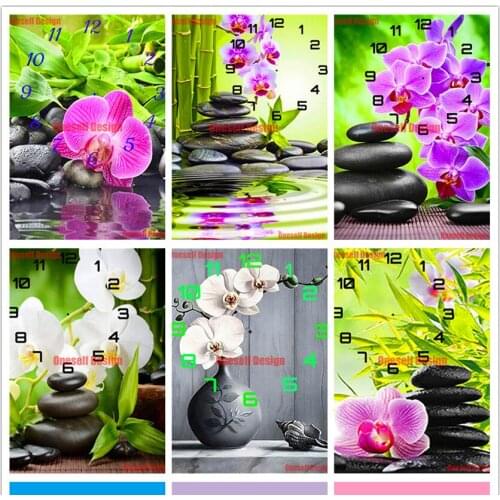 Flower diamond painting cross stitch with clock 3d diamond mosaic sale clock rhinestone pictures diamond embroidery diy frame