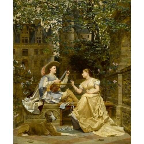 Free shipping classic court figure lovers meet scenery oil painting canvas prints on canvas home wall art decoration picture