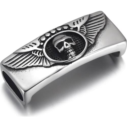 Stainless Steel Slider Beads Skull Wing Sheet Polished 12x6mm Hole Bead Slide Charm DIY Accessories Jewelry Making Supplies