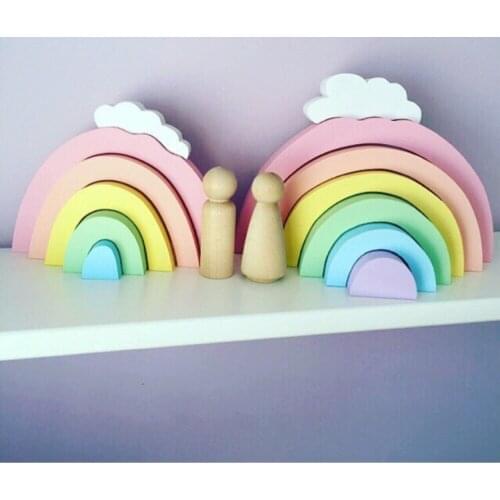 C Cute Nordic Wooden Rainbow Building Blocks Decoration Photography props Birthday Children Toy Gifts Home Decor Bookshelf