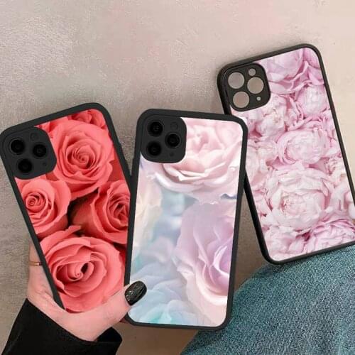 Colorful Flower Rose Peony Phone Case For iphone 12 11 8 7 plus mini x xs xr pro max matte transparent cover