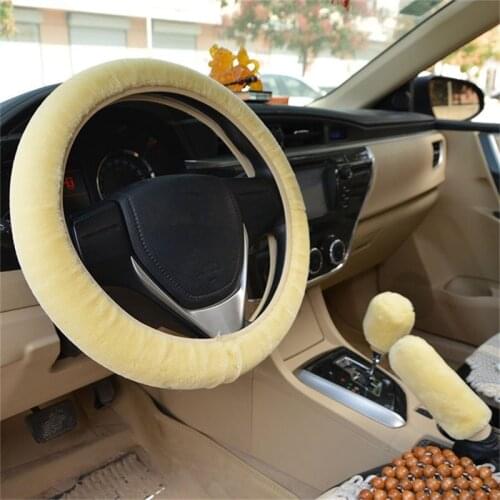 Car Steering Wheel Cover Plush Winter Universal Hand Brake Gear Position Gear Three-piece Fur Cover Car Interior Accessories