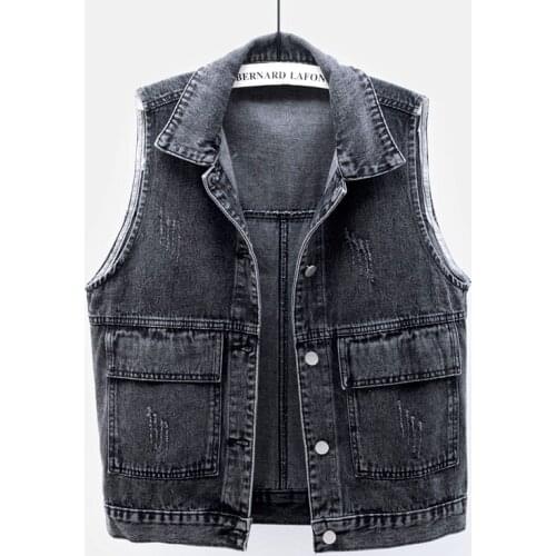 Net Red Cowboy Waistcoat Women Short Denim Jackets Big Pocket Sleeveless Vest Coats Spring Summer New Jeans Coat Tops Plus size