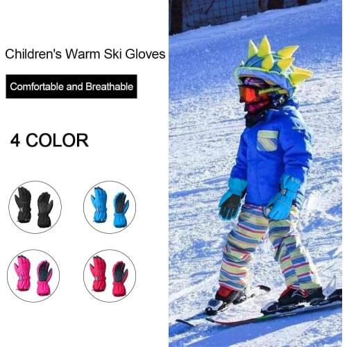 Childrens Five Fingers Solid Color Outdoor Riding Ski Gloves Waterproof Windproof Non-slip Winter Warm