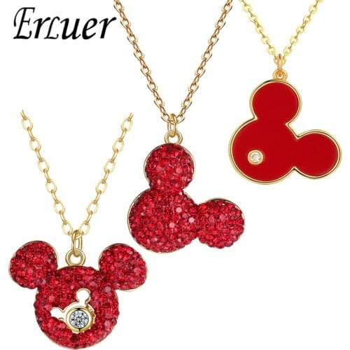 ERLUER Fashion Cubic Zirconia Mickey Necklace Pendants For Women Charm Rhinestone Necklace For Girl Female Trendy Vintage Gift