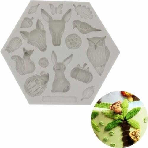 DIY fondant tool forest owl giraffe animal image collection silicone mold cup cake