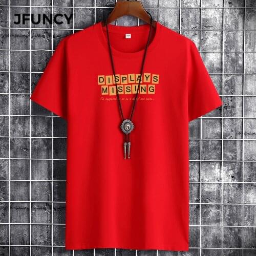 JFUNCY 2021 Summer Man Oversized T-Shirt Fashion Letter Printed Student Loose Tshirt Plus Size Male Cotton T-Shirt Men Tee Tops