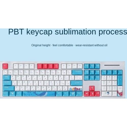 114-key Ocean World Theme Keycap PBT Sublimation Keycap Cherry Height Mechanical Keyboard Keycap Dual Language Japanese English