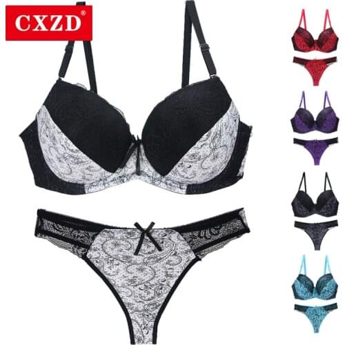 CXZD Sexy Women Lace Bra Lingerie Set Push up Bra Brief Set sexy brassiere Underwear for women soutien