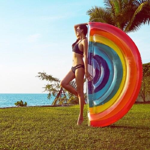 Summer Giant Rainbow Pool Floating Inflatable Air Mattress Swimming Ring Circle Island Cool Water Party Toy Boia Piscina