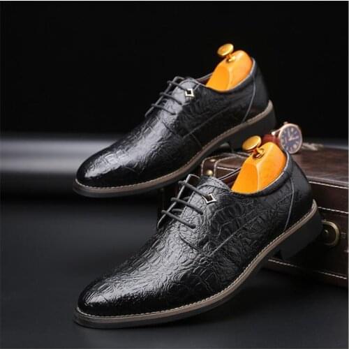 Movechain Men Crocodile Grain Leather Dress Business Office Shoes Mens Fashion Wedding Party Shoe Mens Lace-up Flats
