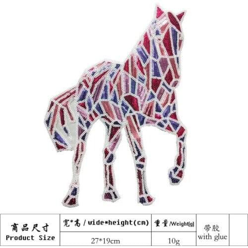 New Arrival Colorful Sequins Horse Iron on Patches for Clothes Geometric Pattern Horse Sequins Patch DIY Decorative Sticker 1PC