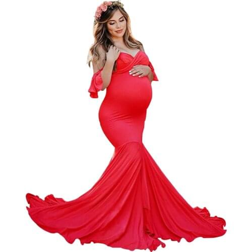 New Mermaid Maternity Cotton Dresses Photo Shoot Pregnant Women Sexy Maxi Pregnancy Gown Baby Shower Photography Props Clothes