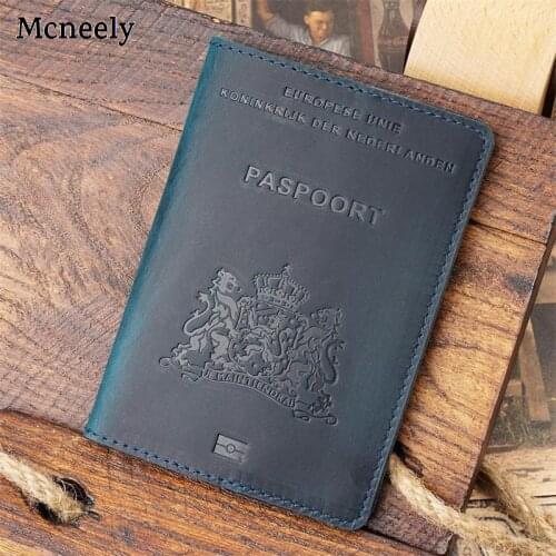 Holland Crazy Horse Genuine Leather Passport Holder Travel Wallet Business Travel Organizer Case Vintage Holland Passport Cover