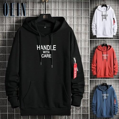 OEIN Streetwear Men Casual Hoodie 2021 New Letter Print Hooded Sweatshirts Mens Solid Hip Hop Hoodies High Street Fashion Tops